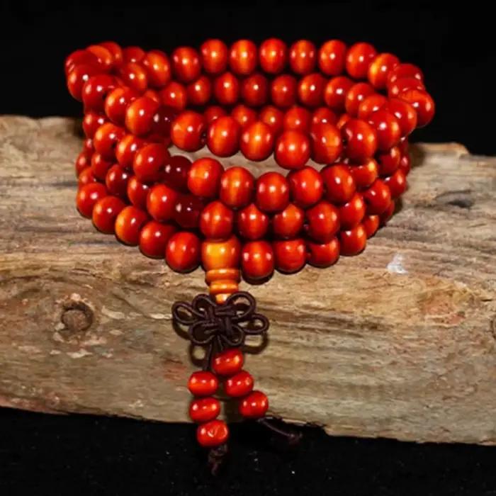 Bracelet en bois de santal naturel 108 perles de méditation pour hommes et femmes style géométrique