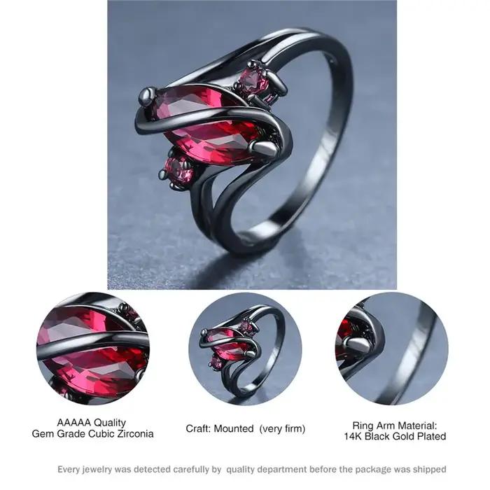 Bague en cristal feuille rouge vintage or noir bijoux de mariage et fiançailles pour femmes occasions spéciales