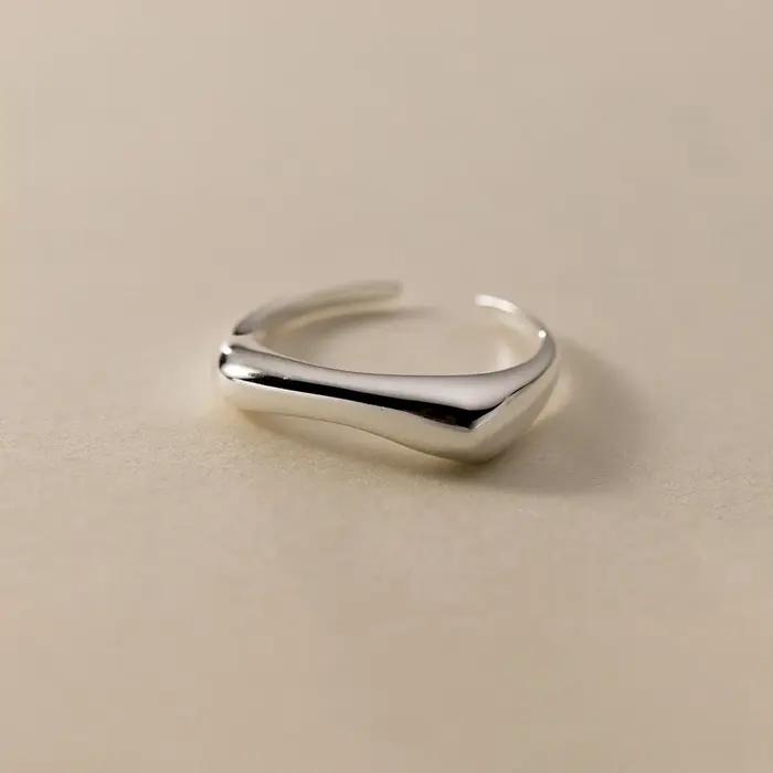 Argent sterling 925, forme géométrique en arc Bagues ouvertes pour femmes, accessoires de bijoux de fiançailles de haute qualité, bijoux en gros