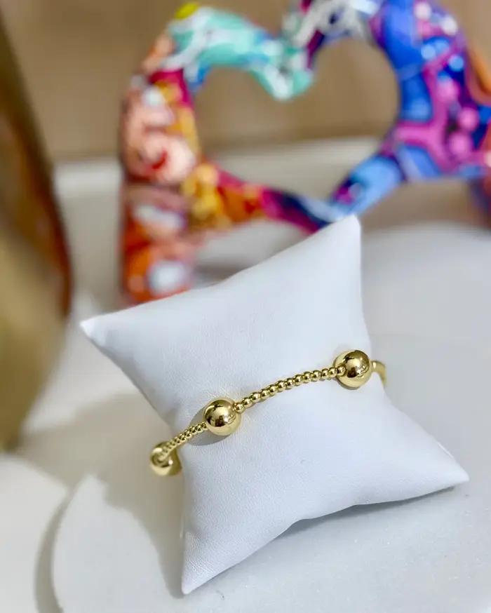 CCGOOD Bracelet plaqué or 18 carats pour femme, résistant au ternissement, hypoallergénique, avec perles en forme de boule, bijou fantaisie, cadeau
