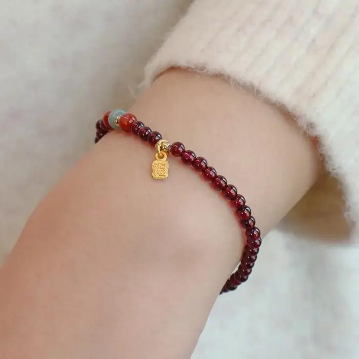 Bracelet en grenat Ruifan 3MM avec jade aqua et agate