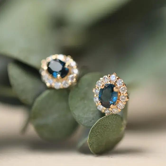 Boucles d'oreilles en argent Sterling S925 plaqué or 18 carats incrusté de Zircon bleu