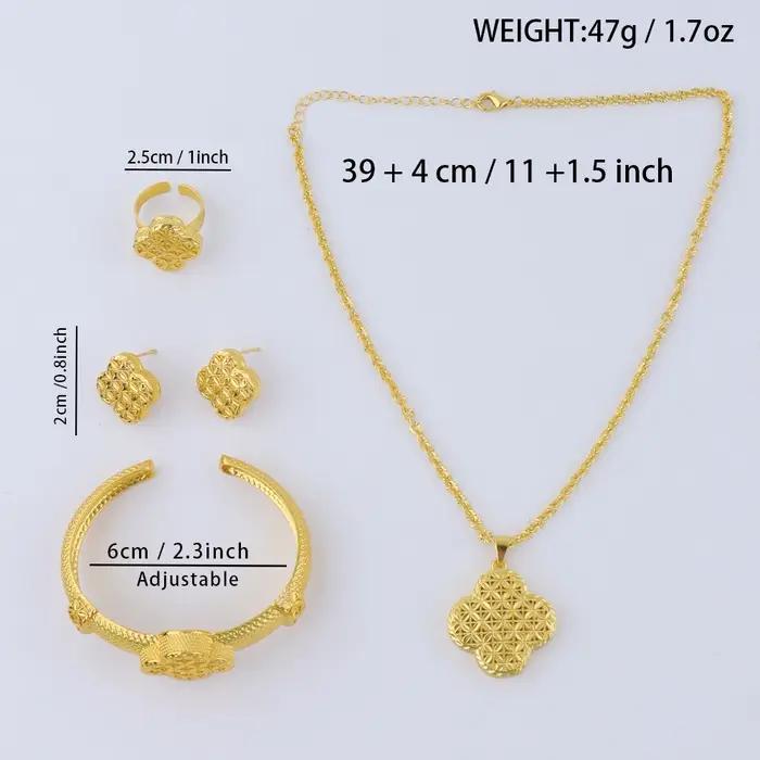 Ensemble de Bijoux Africains Plaqués Or 24 Carats Pour Fêtes de Mariage et Soirées Spéciales Collier Boucles d'Oreilles Bracelet Bague