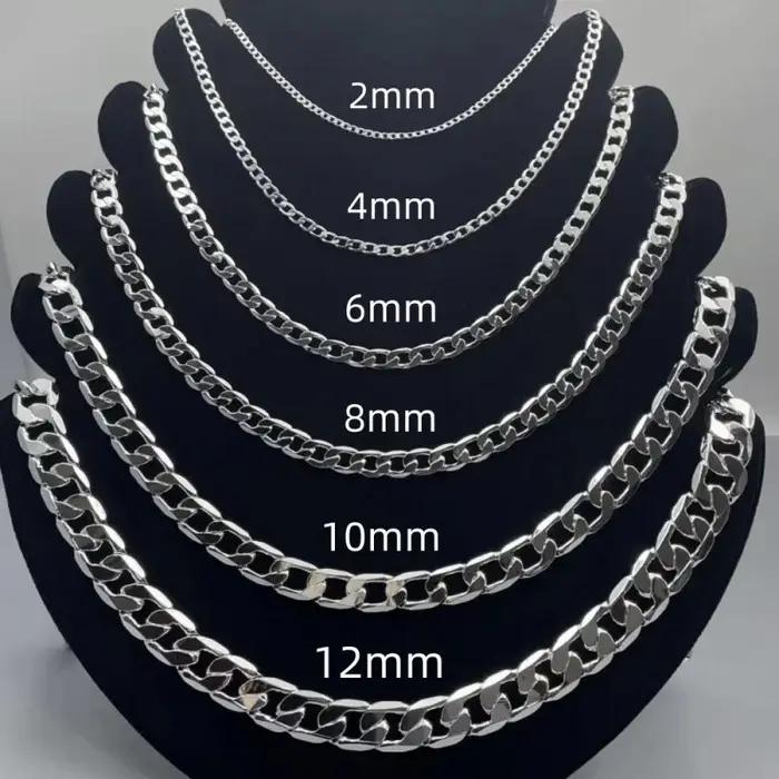 Collier en argent Sterling 925 pour hommes et femmes, 2/4/6/8/10/12MM, 40-75cm, chaîne faciale, ferm