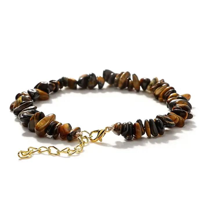 Bracelet de cheville bohème en pierres naturelles, perles de pierre œil de tigre, agates, améthyste,