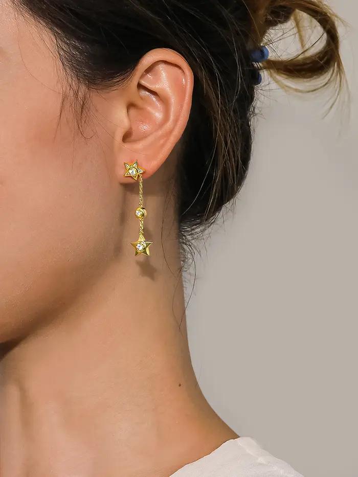Boucles d'oreilles pendantes longues avec pompon étoile pour femme