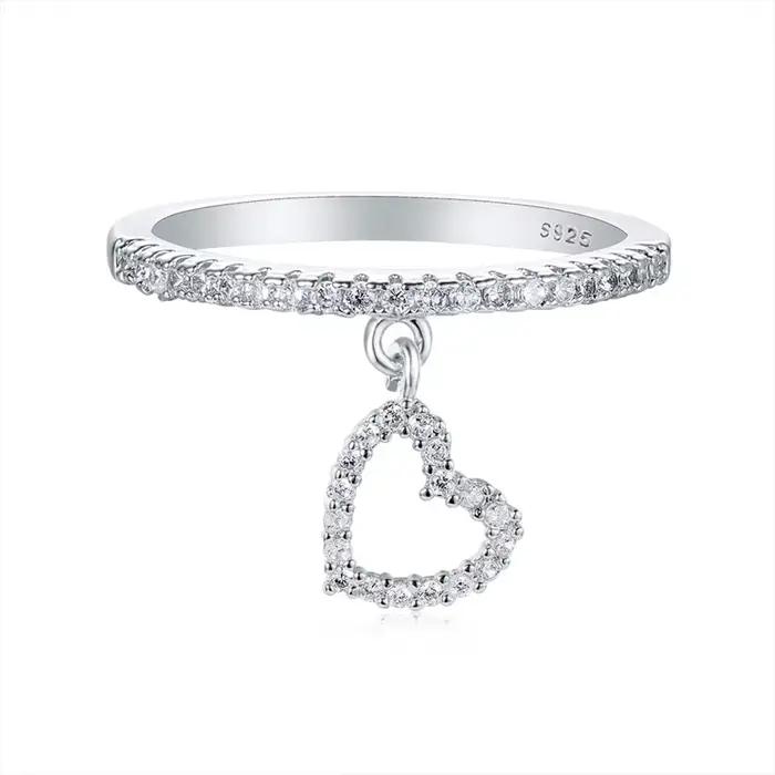 Bagues pendentif en cristal blanc pour femmes, bague de fiançailles couleur or Rose argent, Vintage,