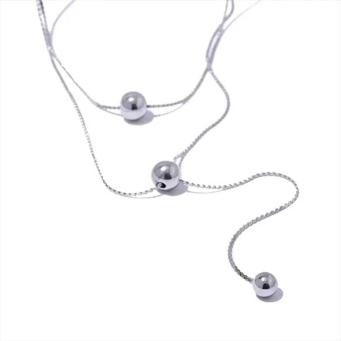 NiNice – collier en acier inoxydable, pendentif de perles rondes, Design suspendu à Double couche, cadeau exquis, nouveau