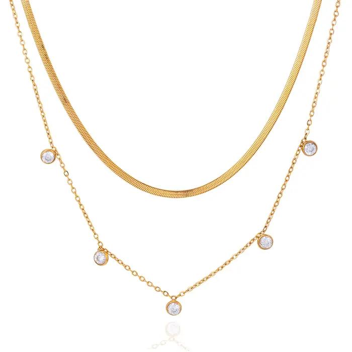 Collier avec pendentif en zircon pour femmes style moderne multicouche plaqué or 18 carats acier inoxydable soirée partie bijoux élégants