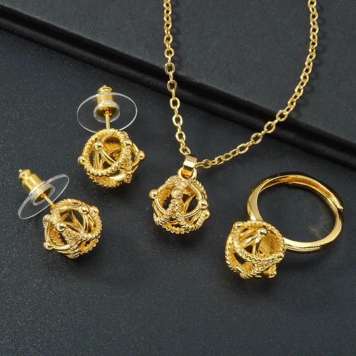 Ensemble de bijoux avec pendentif couleur or, 3 pièces, collier, nouvelles boucles d'oreilles, bague