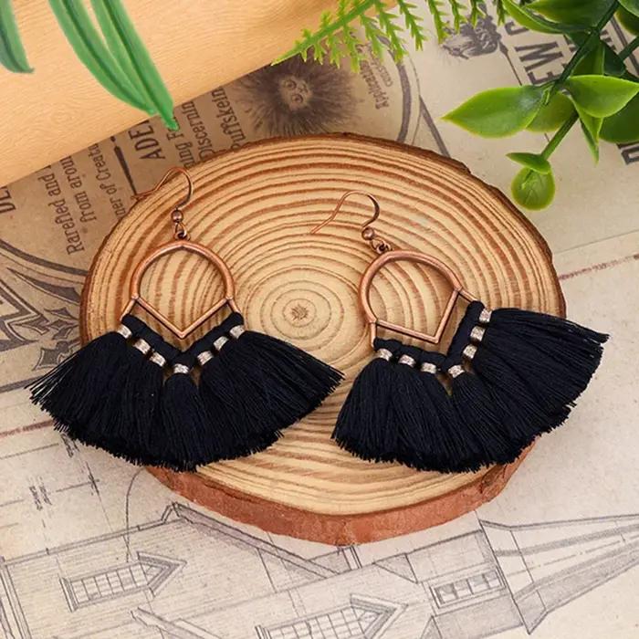 Boucles d'oreilles de mariage à franges bohèmes multicolores pour femmes