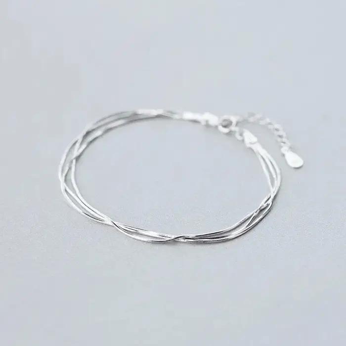 Bracelets élégants à couche Simple pour femmes, bijoux en argent Sterling 925, empilables, cadeau po