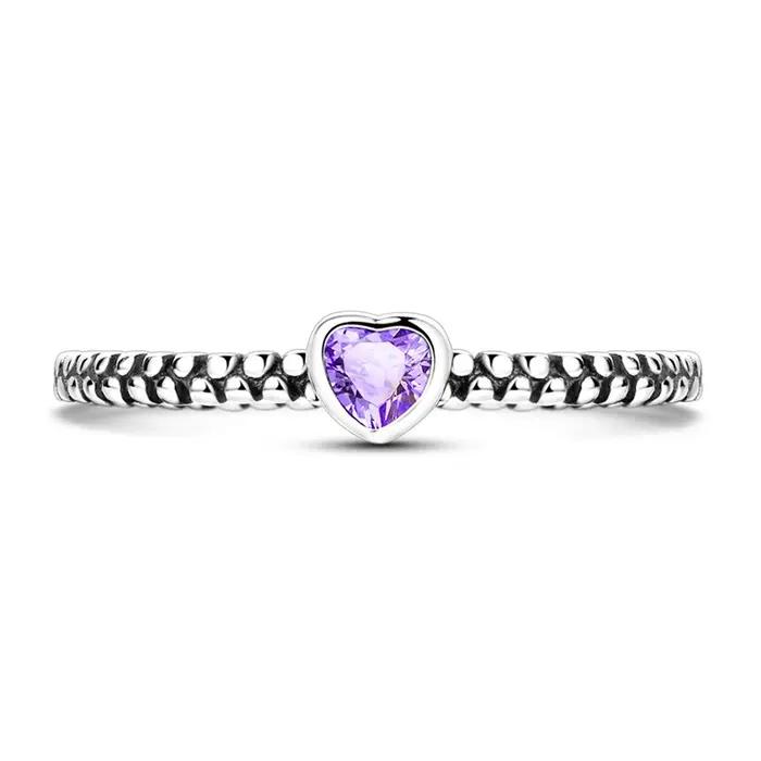 Bague en argent sterling 925 sertie de zirconium blanc élégante pour femmes et filles style vintage coeur violet occasions spéciales engagement