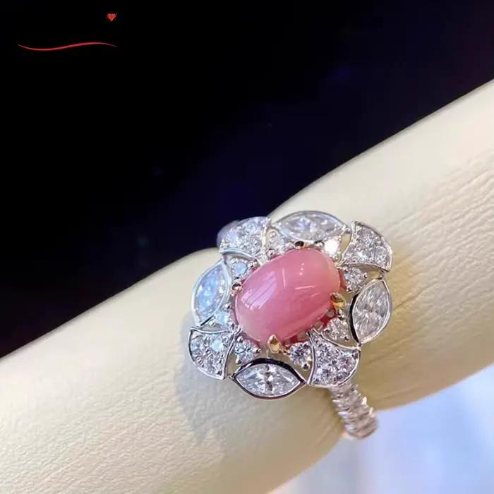 Bague en argent sterling 925 sertie de perle naturelle de conque et diamants fleur romantique à offrir pour femmes occasions spéciales