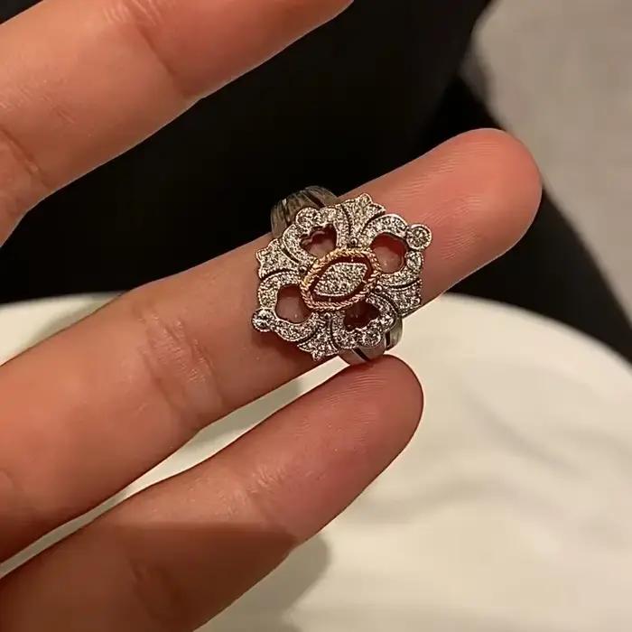 Bague de fiançailles florale en argent 925, unique et belle, en dentelle évidée, exquise, deux tons, bijoux fins