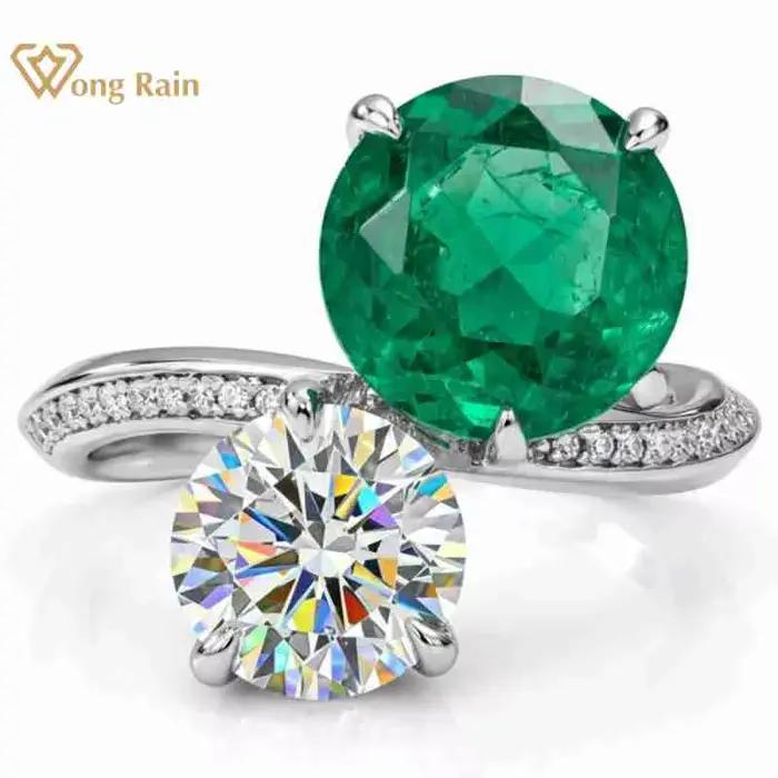 Wong Rain – bague vintage en argent sterling 100% 925, 10 MM, coupe ronde, saphir de laboratoire, ém