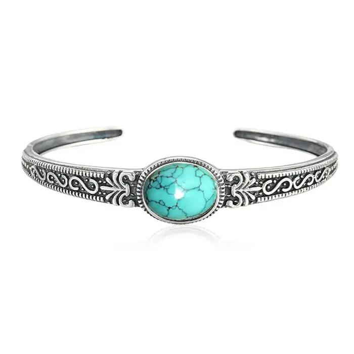 Bracelet manchette turquoise femmes Thai argent