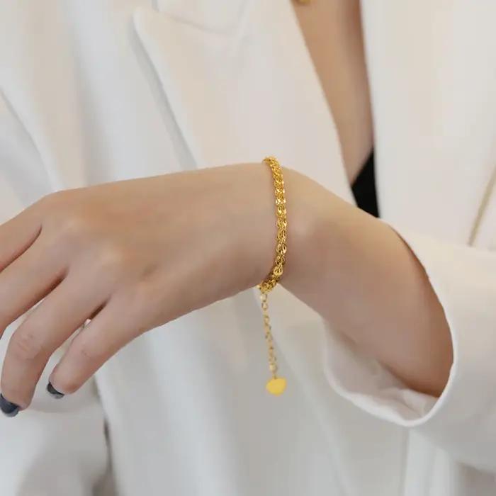 Bracelet Long Festonné Simple en Or 18 Carats Personnalisé à la Main Pour Femmes Occasions Spéciales Mariages Fêtes Cadeaux Chic