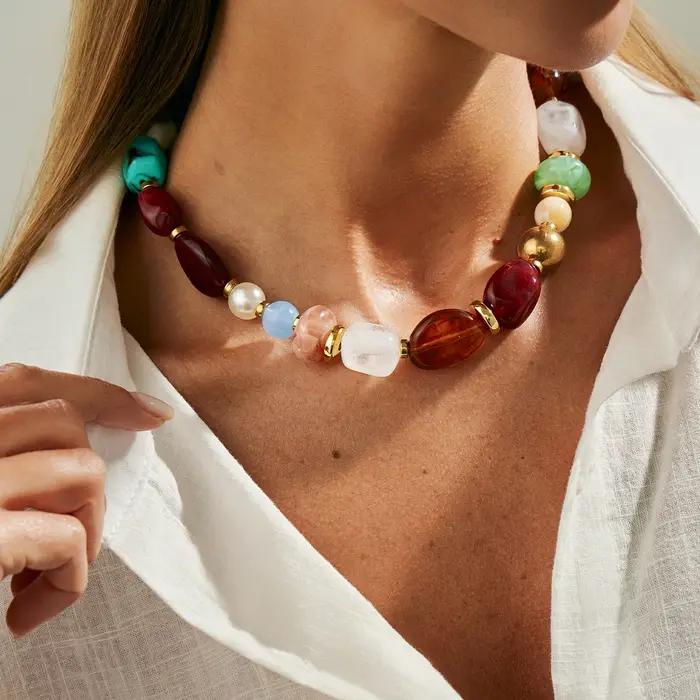SHIXIN bohème couleur résine perlée collier ras du cou pour les femmes Vintage réglable acrylique