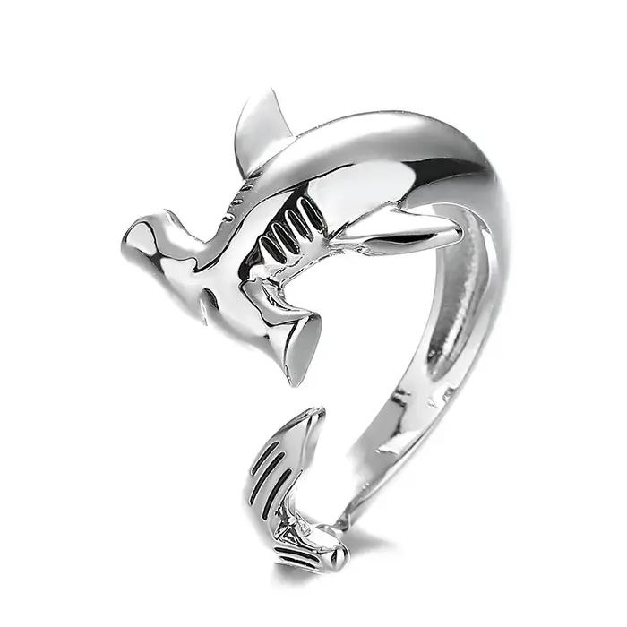 Bague élégante couleur or argent Animal requin marin redimensionnable ouvert Viking Anillo pour femmes hommes amoureux de l'océan doigt bijoux Joias