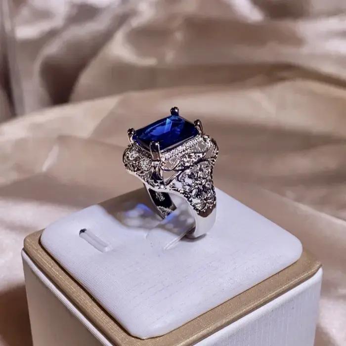 Bague en argent 925 avec diamant et saphir pour femme