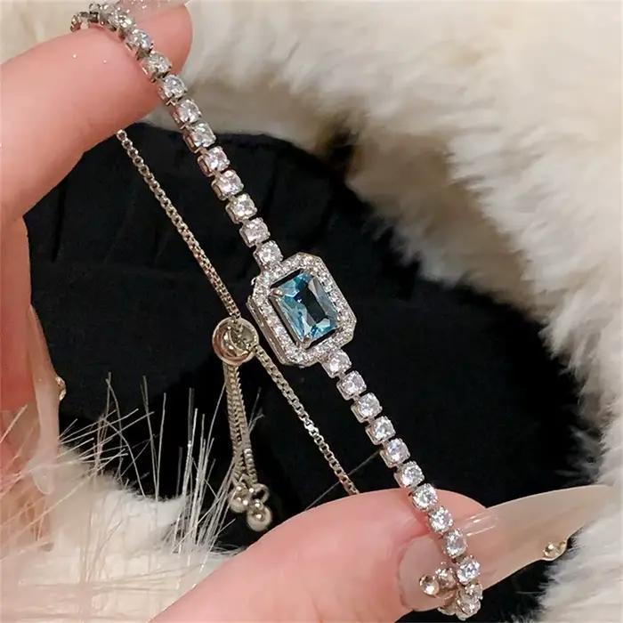 Bracelet réglable carré en Zircon de luxe léger, avec sensation Simple et haut de gamme, cadeau créa