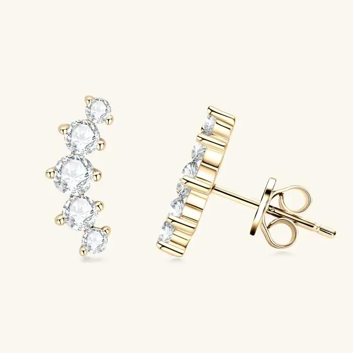 IOGOU D couleur Moissanite bijoux plaqué or jaune boucles d'oreilles sur chenilles pour femmes 925 argent