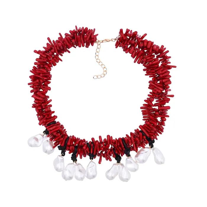 Collier de perles irrégulières en corail rouge pour femmes, grand collier de perles, Baroque, exagér