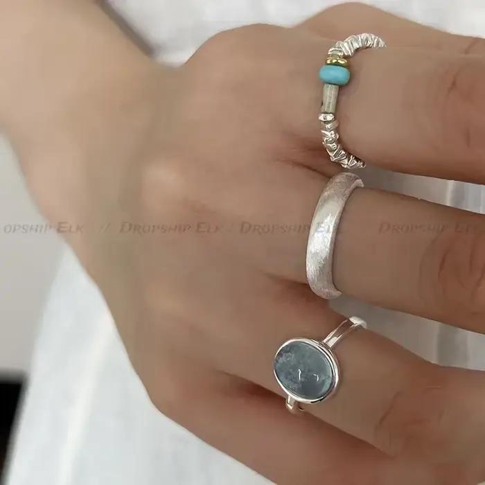 Bagues ovales aigue-marine en argent regardé 925 pour femmes, matières en cristal réglables en pierre naturelle, bijoux fins de luxe pour occasions spéciales