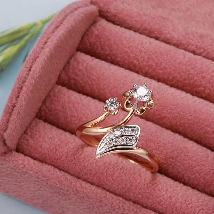 Anneau en or rose 585 avec zirconium blanc pour mariage et occasions spéciales vintage élégant pour femme