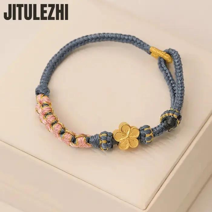 Bracelet en or 18 carats fleur de pêcher perles couleurs Morandi occasion spéciale femme anniversaire mariage demande en mariage fête anniversaire de mariage