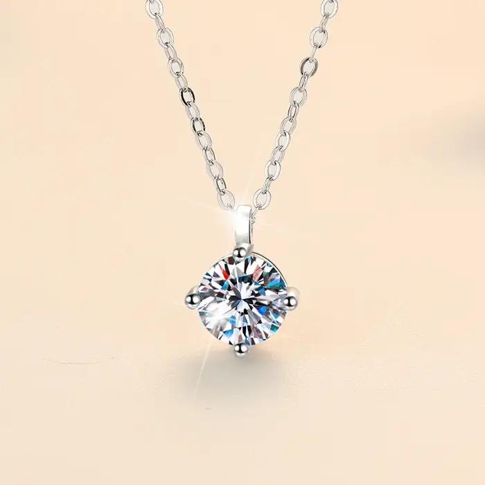 Nouveau 2ct Moissanite 925 collier en argent Sterling pendentif chaîne bijoux fins pour femme mariag
