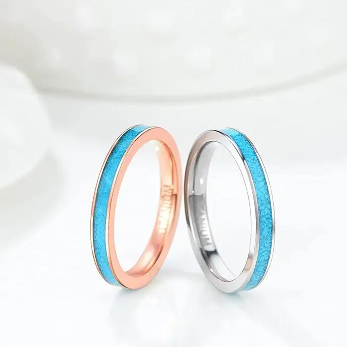 TIGRADE 3MM bague en titane bleu Turquoise fiançailles alliance pour les femmes mode bagues fête bijoux cadeau