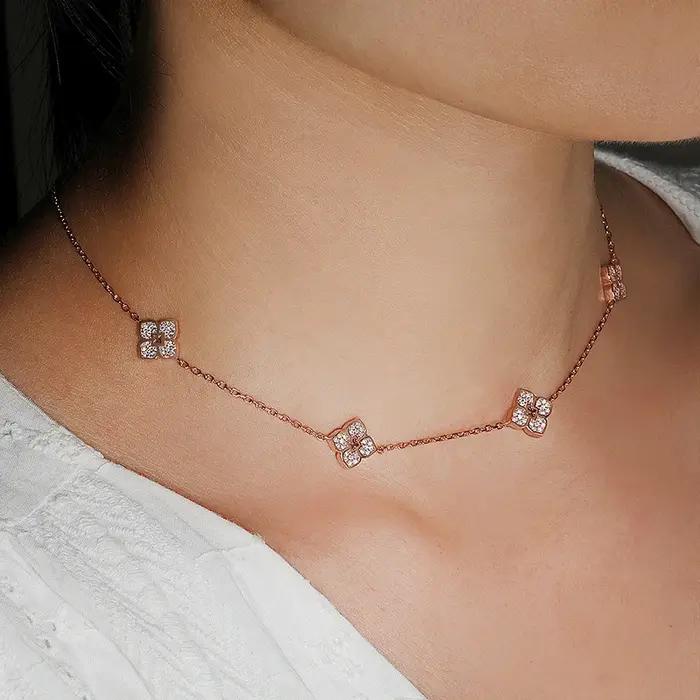 Collier ras du cou en argent sterling 925 serti de Moissanite fleur pour femmes occasions spéciales anniversaire Saint Valentin Fête des Mères