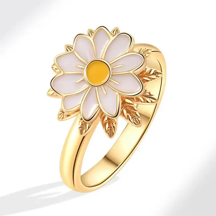 Anneau Anti-Stress et Anxiété pour Femmes Plante Fleurs Couleur Or Bague Déstressante Réglable Occasions Spéciales