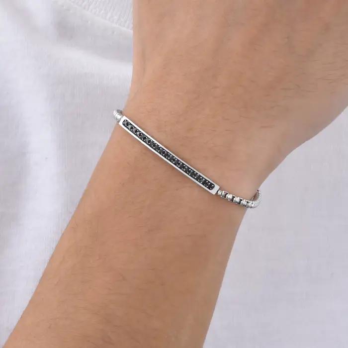 Bracelet en acier inoxydable à perles carrées et chaîne de maillons géométrique pour homme et femme