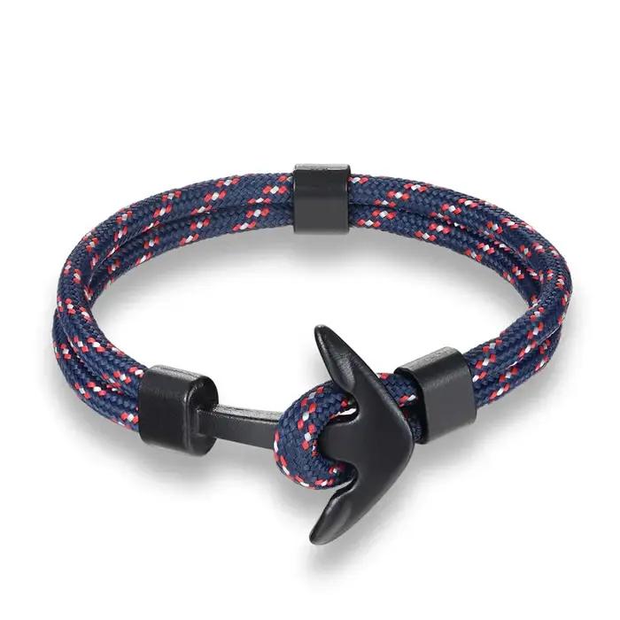 Nouvelle mode tissé multicouche noir ancre Bracelets hommes espoir