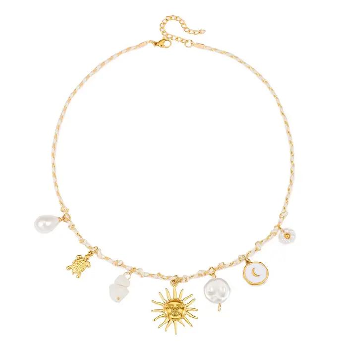 Collier pendentif style marin pour femmes avec chaîne tissée à la main et breloques pour vacances d'été fêtes plage vêtements de festival cadeau pour elle