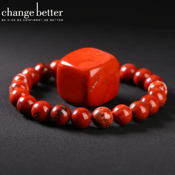 Bracelet en pierre naturelle de jaspe rouge pour femmes et hommes