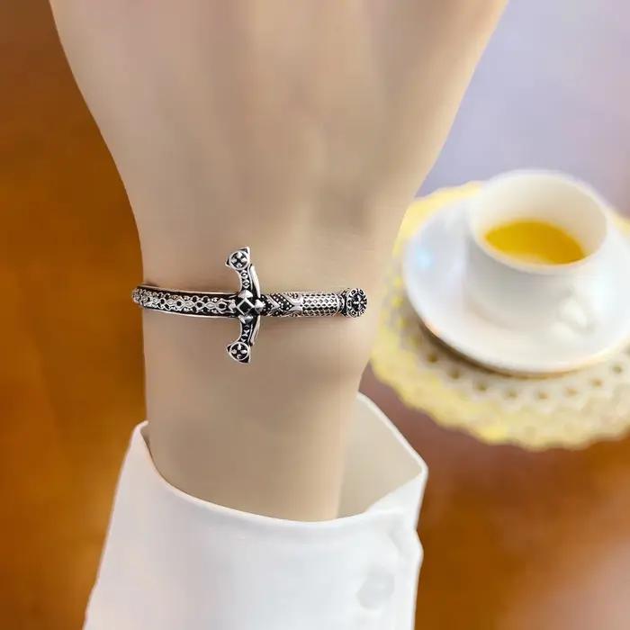 Bracelet en argent Sterling 925 avec épée royale pour hommes et femmes bijou vintage style Vendange occasion spéciale