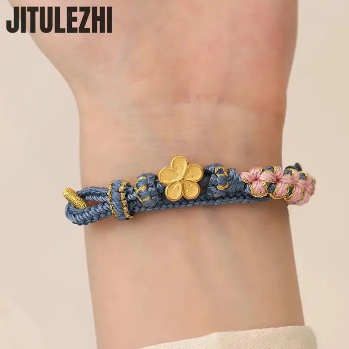 Bracelet en or 18 carats fleur de pêcher perles couleurs Morandi occasion spéciale femme anniversaire mariage demande en mariage fête anniversaire de mariage