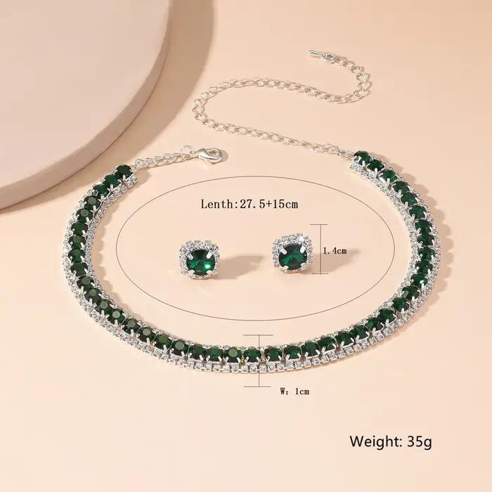 FYUAN luxe collier boucles d'oreilles ensembles vert cristal