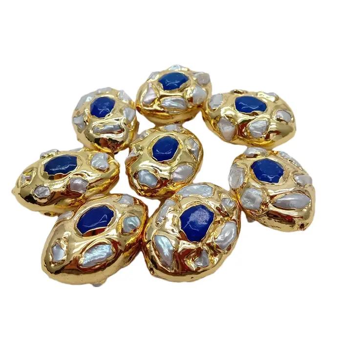 Perles Keshi blanches d'eau douce baroques plaquées or pour collier de luxe pour femmes occasions spéciales