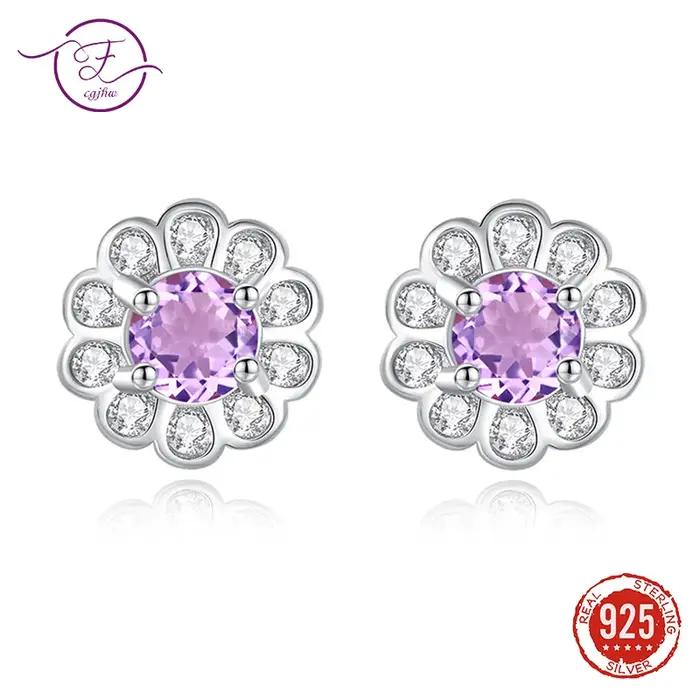Boucles d'oreilles en argent Sterling 925 améthyste