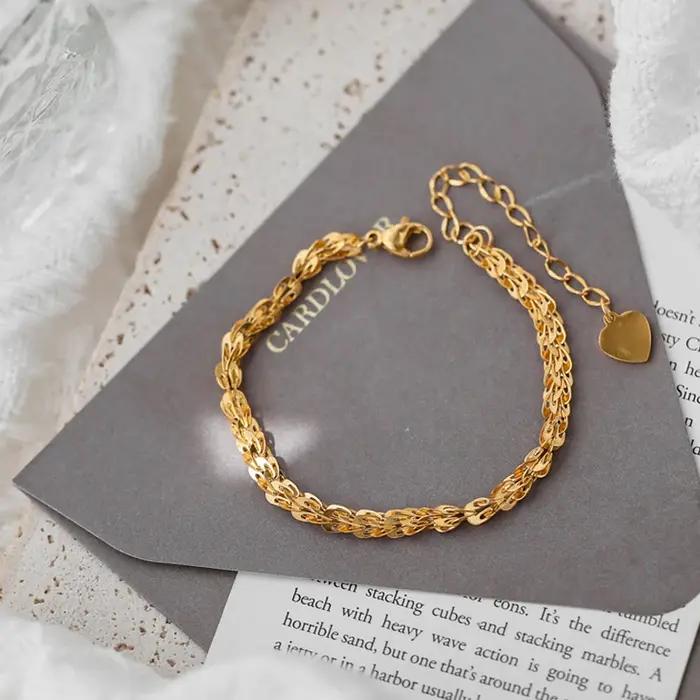 Bracelet Long Festonné Simple en Or 18 Carats Personnalisé à la Main Pour Femmes Occasions Spéciales Mariages Fêtes Cadeaux Chic