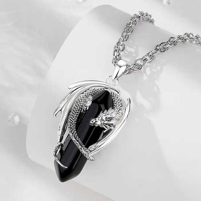 Pendentif Eudora Dragon en Obsidienne Naturelle et Pierres Précieuses pour Femmes Occasions Spéciales Protection et Beauté Intérieure