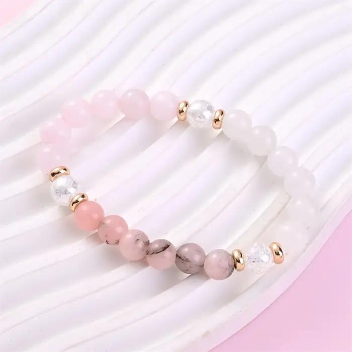 Bracelet en quartz rose naturel pour femme - Bijou perlé pour l'équilibre émotionnel