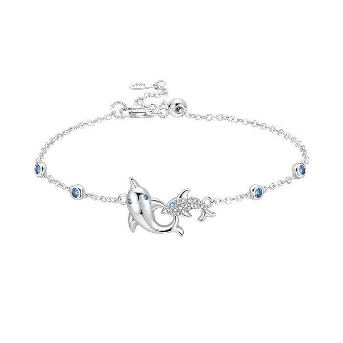 Bracelet en argent sterling S925 avec dauphin réglable pour femmes occasions spéciales cadeau anniversaire