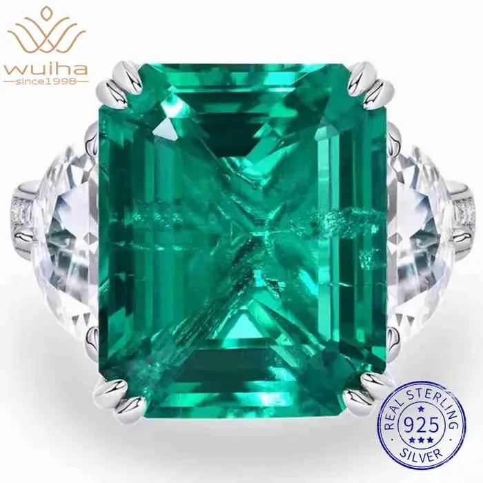 WUIHA 925 argent Sterling 13*16 MM saphir émeraude rubis diamants à haute teneur en carbone pierres précieuses bague de fiançailles de mariage bijoux fins