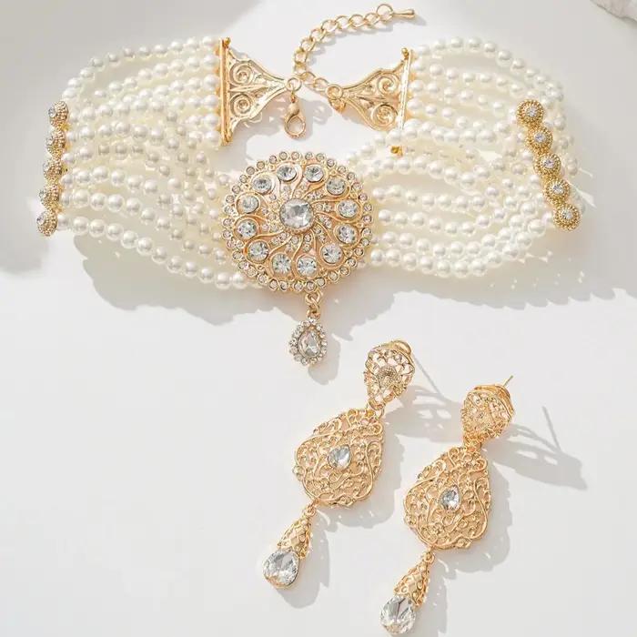 Ensemble de collier ras du cou plaqué or pour femmes